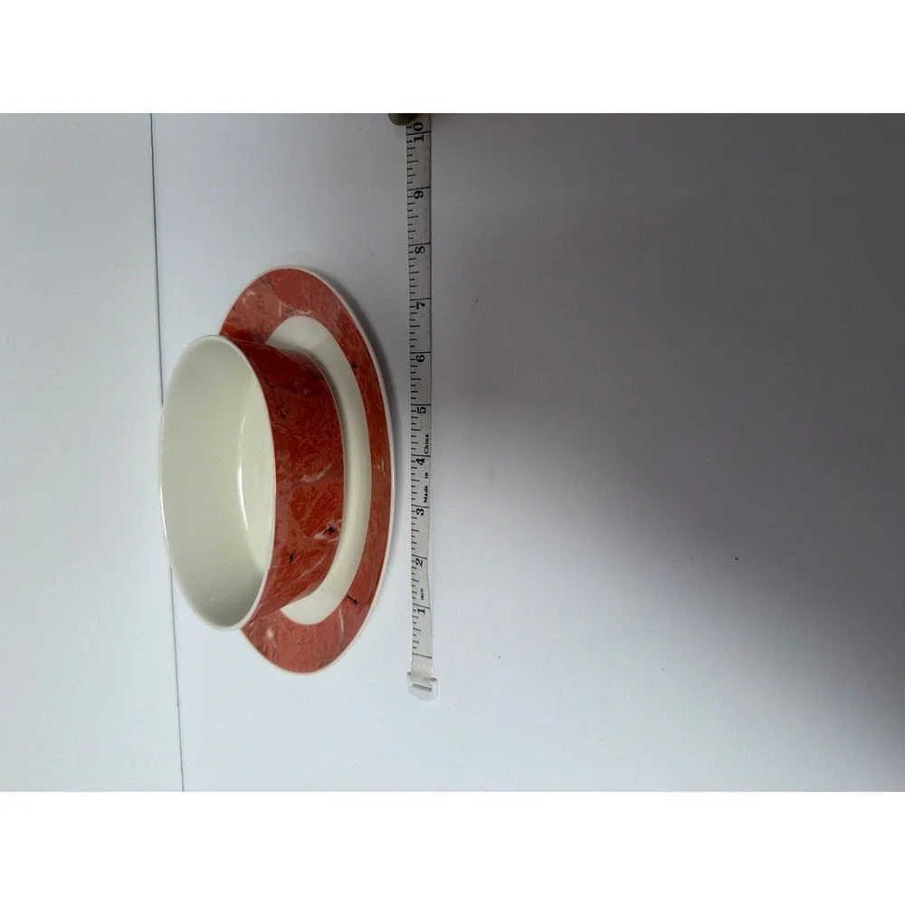 Villeroy & Boch Siena Gravy‎ Boat with Attached Underplate Orange Marble
